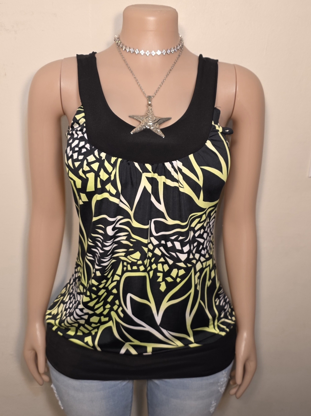☆Candy Rain Sleeveless Black & Lime Patterned Tank Top☆